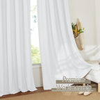 RYB HOME Linen Sheer Curtains 2 Panels for Living Room, Semi Transparent Privacy Drapes with Rod Pocket Farmhouse Style Window Treatments for Bedroom, White, 52" W x 84" L - Image 6