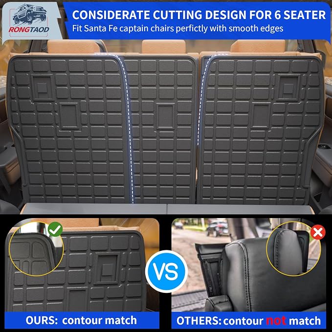 Rongtaod Floor Mats Full Set 7 PCS for 2024-2026 Hyundai Santa Fe 6&7 Seats | for Gas&Hybrid, Floor Liner, Trunk Mat with Backrest Mat, 2nd Row Kick Mats, TPE All Weather Santa Fe Accessories - Image 7