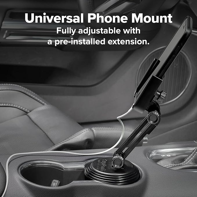 WeatherTech CupFone with Extension – Adjustable, Universal Cup Holder Cell Phone Mount Car & Truck Accessory – Best Design for iPhone & Smartphone Charging – Black Metal Knobs - Image 6