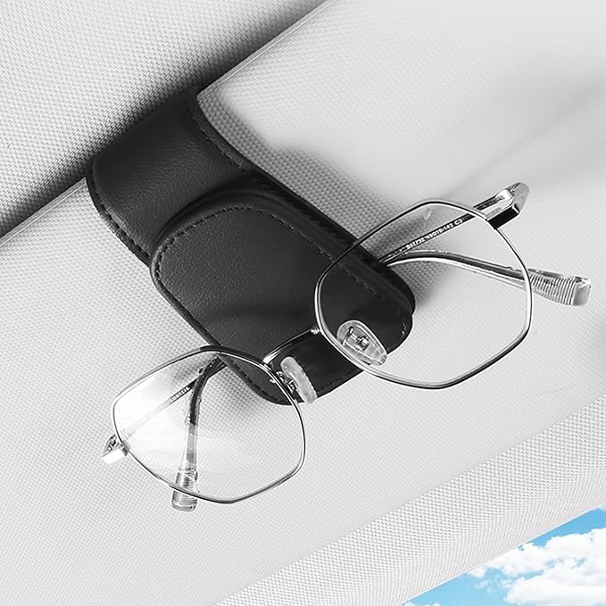 Sunglass Holder for Car Sun Visor, Magnetic Eyeglass Hanger Clip for Car Visor, Leather Car Glasses Mount, Car Interior Visor Accessories (Black-1Pcs) by SAMGCHI