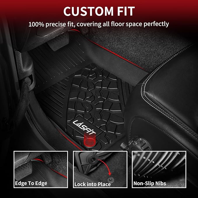 LASFIT Floor Mats for Jeep Wrangler JL 2018-2025 2026 Unlimited 4 Doors | Gas/MHEV Type, Not Fit for JK or PHEV, All Weather, TPE, Custom Fit, Car Mats, Floor Liners, 1st & 2nd Row - Image 2