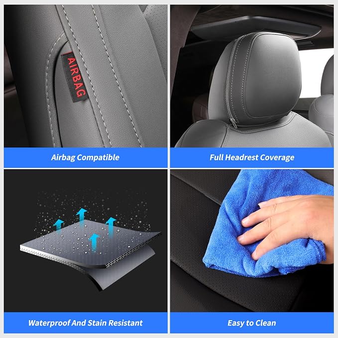 Full Set Car Seat Covers for Honda Odyssey 2005-2010,8-Seater,Faux Leather | for EX,EX-L,Touring,2nd Row 40/20/40 Split Seat,Waterproof Seat Protector,Fit Like A Glove(Gray) - Image 4