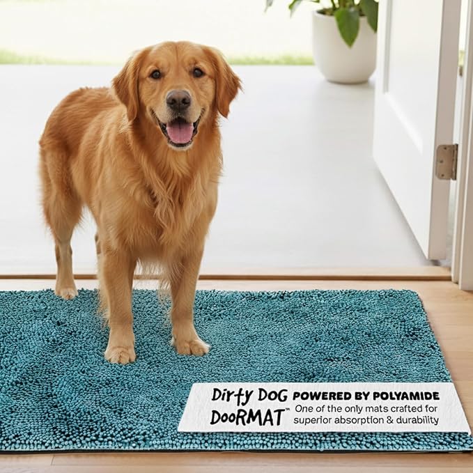 Dog Gone Smart Dirty Dog Doormat - Super Absorbent Polyamide Rug Pulls in Moisture & Dirt - Fast Drying for Clean Floors, Non-Slip, Machine Washable Mat for Muddy Paws - Pacific Blue, 35 x 26 Inches by DogGoneSmartBed