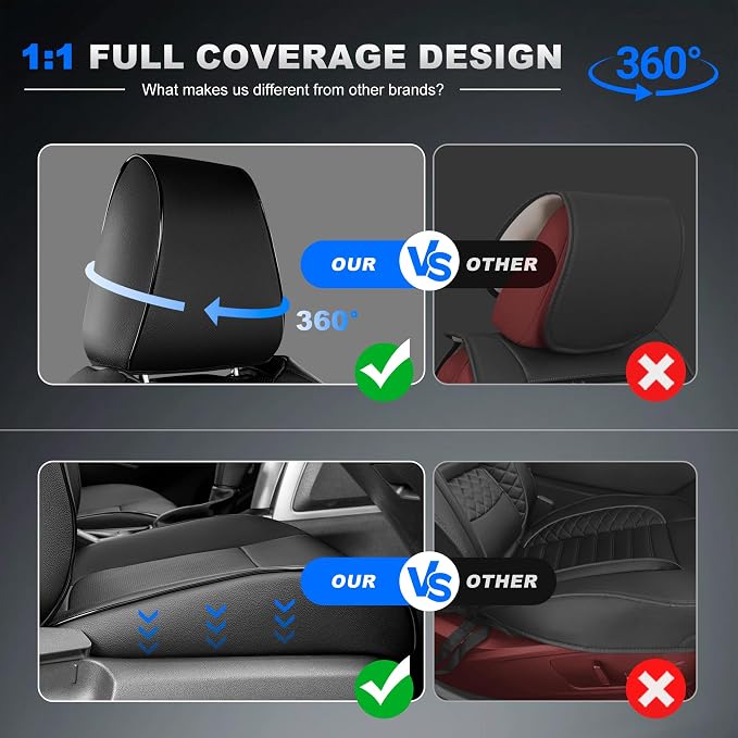 Custom Fit Seat Covers for Toyota Corolla Cross 2022-2026 Full Set | Black Seat Covers, Premium Faux Leather, 5-Piece Set Includes Armrest, Seat Belt, Steering Wheel & Headrest Covers - Image 7