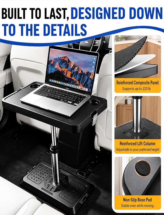 Car Seat Tray Table, Adjustable Car Desk for Laptop & Tablet, Multi-Function Travel Tray for Driver, Front Passenger & Rear Seats, Work & Eating Essential Car Accessory for Long Road Trips - Image 4