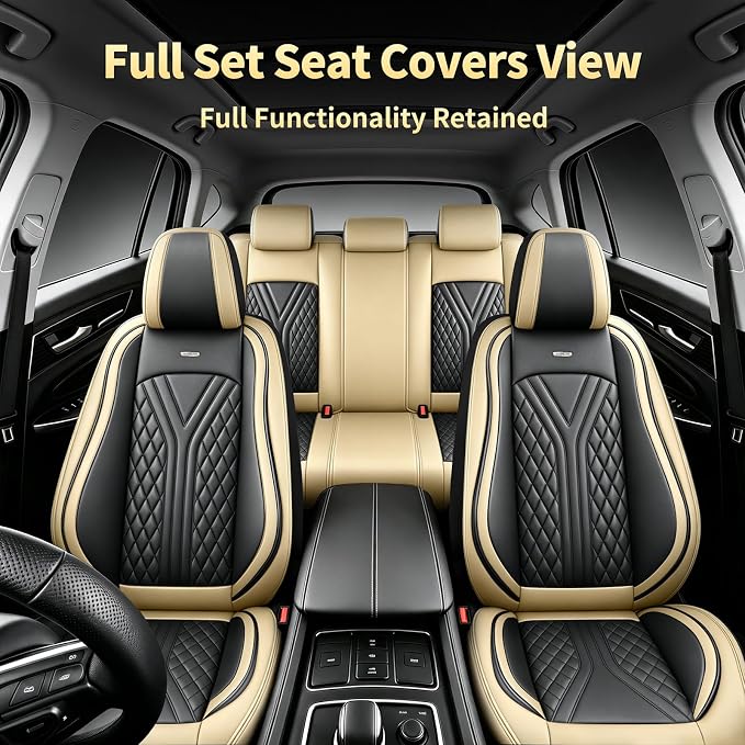 for Subaru Legacy 2008-2026 Car Seat Covers, Full Set, Beige | Luxury Full Coverage Leather Seat Protectors, Waterproof Breathable, Non-Slip, Easy to Install, Airbag Compatible, All-Season - Image 3