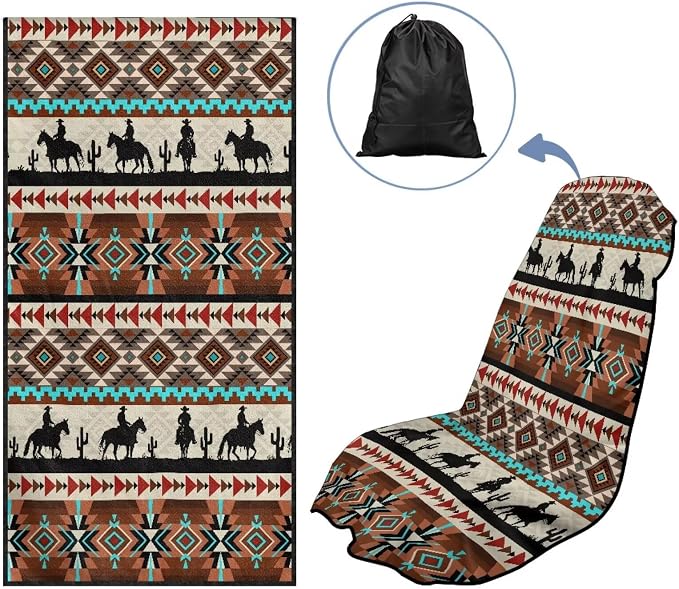 SEANATIVE Aztec Western Horse Print Car Seat Cover – Premium Sweat Towel with Storage Bag for Front Seats in Cars, Trucks, SUVs – Universal Seat Liner, Easy Install, Washable, Breathable Fabric - Image 5