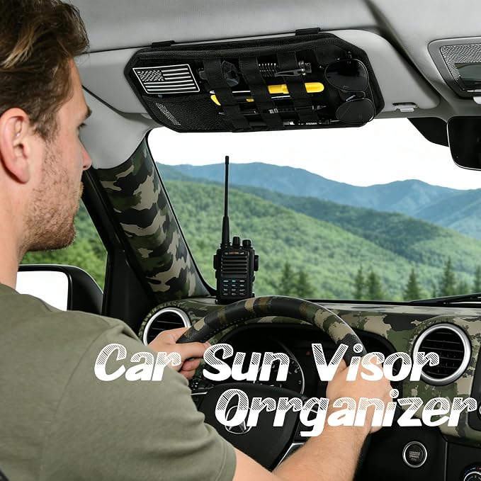 Car Sun Visor Organizer, Fits Most Cars Trucks SUV Jeeps Patrols—Black | Tactical Molle Panel Visor Storage Organizer with Sunglasses Holder for Police Gear & Overland Accessories - Image 7