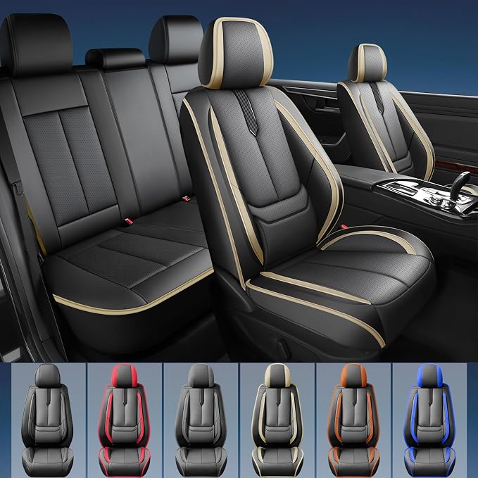 Fit Murano Car Seat Covers for Nissan Murano 2011-2024 2025 2026 -Upgraded Premium Waterproof & Breathable Leather,Airbag Compatible,All-Weather Seat Cushion Protector,2 Front/Black-Beige - Image 2
