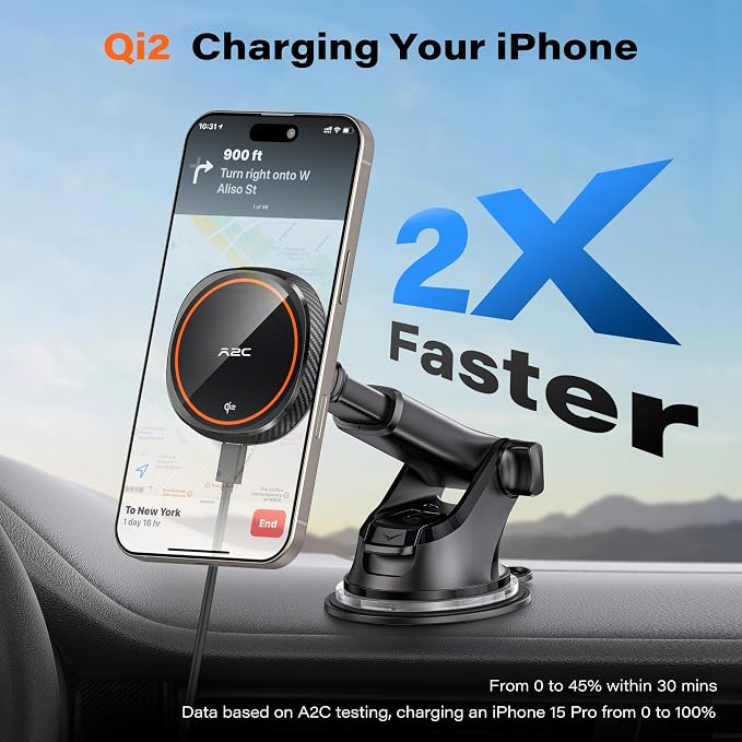 APPS2Car Magnetic Car Phone Mount - Designed Only for MagSafe iPhone 17-12 Series, Orange/Black Data Cable (Random) - Image 3