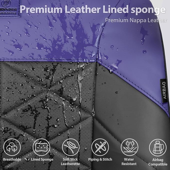 CAR PASS Memory Foam Leather Front Seat Covers, Waterproof Nappa Leather Seat Covers Front Seats Universal Fit for Cars,SUV,Truck Seat Covers Thick 3D Foam Comfortable, Airbag Compatible Black Blue - Image 3