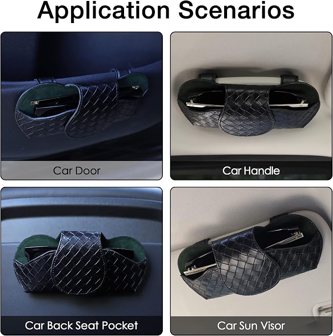 KINIVA Sunglasses Holder for Visor - Leather Glasses Case with Clips for All Car Models (Black) - Image 5