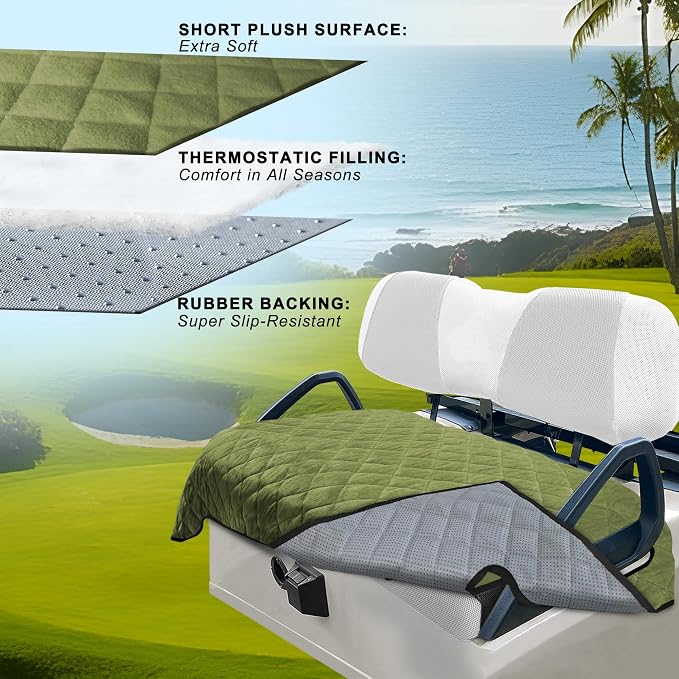 YOKYHOM Golf Cart Seat Covers, Thickened Short Plush Seat Towel Blanket with Non-Slip Backing, Soft & Heavy Duty, Fits Most 2 & 4 Passenger EZGO Yamaha Club Car, 51"x30.5", Grass Green - Image 2