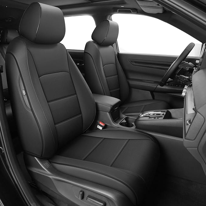 Custom Fit Seat Covers for Honda CRV 2017-2022 | CR-V Faux Leather Seat Cover Full Set Front & Rear Car Seat Protector(Black,5 Seats) by AOMSAZTO