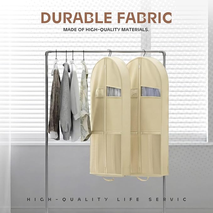 Lazebox 43" Travel Garment Bag with Accessories Zipper Pocket, Heavy Duty Suit Bag for Suits, Tuxedos, Dresses, Coats, Beige, 1 pack - Image 4