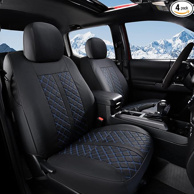 Truckiipa Tacoma Leather Seat Covers Front Pickup Truck Seat Covers Custom Fit for 2005-2015 Toyota Tacoma Double Crew Cab, Front Pair, Black&Blue by Truckiipa