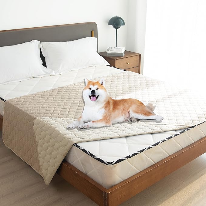 gogobunny Waterproof Dog Blankets for Large Dogs, Pet Bed Cover Breathable | Washable Pee Pads, Quilted Throw Blanket, Furniture Protector for Couch Sofa Bed Car, 82x82 Inch Dark/Light Beige - Image 3