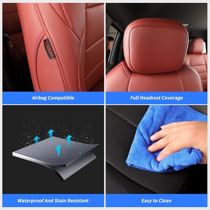 Tacoma Hybrid Seat Covers Full Set for 2024-2026 Toyota Tacoma TRD Sport,TRD Off-Road,Limited,Trailhunter Pickup,Fully Covered,Waterproof Leather Car Seat Protector (Wine Red) - Image 8