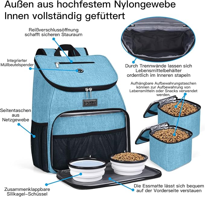 BAGLHER丨Dog Travel Bag, Airline Approved Pet Supplies Backpack, Dog Travel Backpack with 2 Silicone Collapsible Bowls and 2 Food Baskets - Image 4