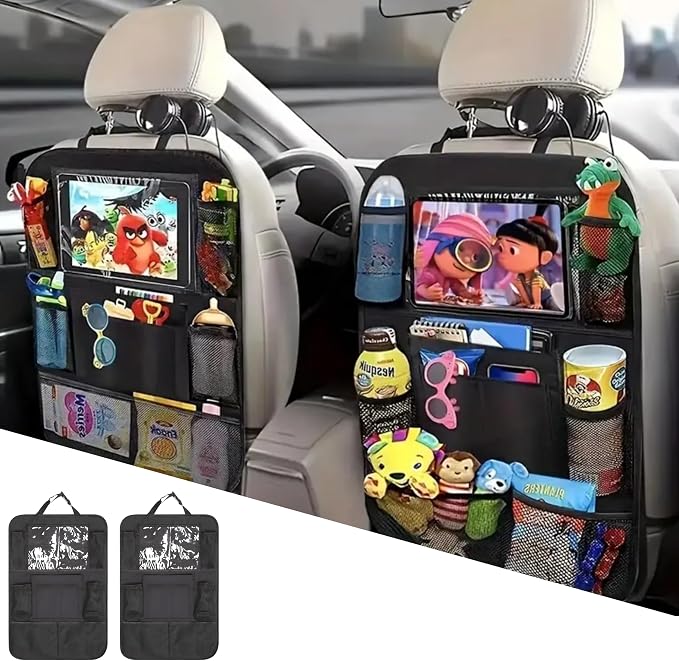 Car Backseat Organizer, Kids Seat Pockets, Back Seat Protector, Durable Strong Straps, Touchable Tablet Holder, Easy Wash, 10 Storage Pockets, 2 Pack Set by CAMREST