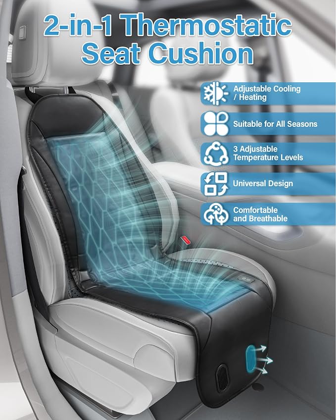 Liquid Cooling Car Seat Cover Cooling Seat Cushion with 3 Cooling Modes | 12V-24V Active Cooling Seat Cushion, Quiet Seat Cooler, for Car SUV Truck - Image 2