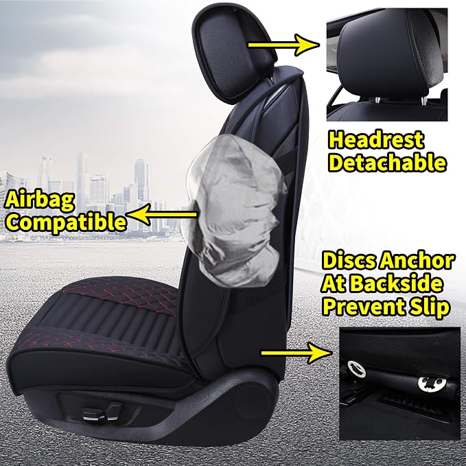 5 Car Seat Covers Full Set Waterproof Leather Universal Fit, Black-Red | Compatible with Toyota Highlander Corolla Acura Honda Civic Accord Jeep Prius Rav4 Altima Optima Ford Forte Mazda - Image 3