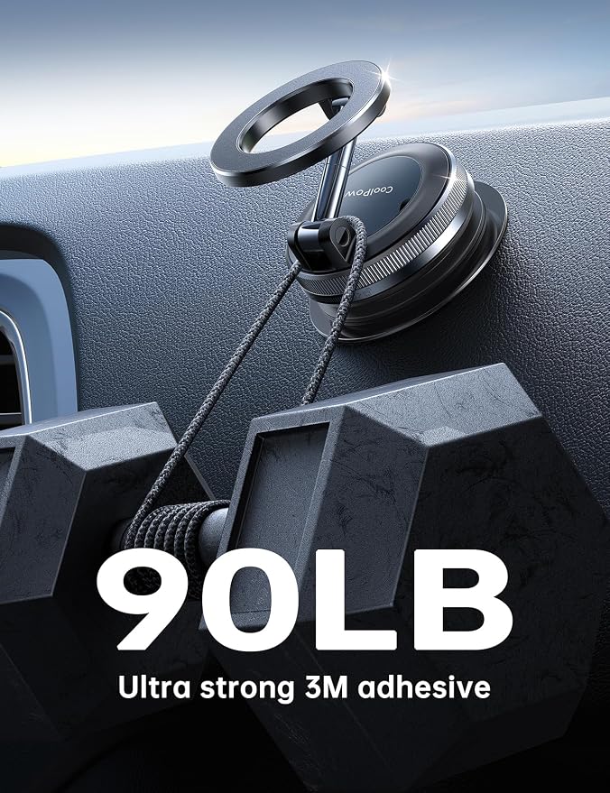Coolpow【Newest Vacuum Magnetic Phone Holder for Car Phone Holder Mount【Movable Vacuum Suction】 Magsafe Car Mount Cell Phone Holders for Your Car Accessories for Women Men for iPhone 17 16 -Black - Image 5