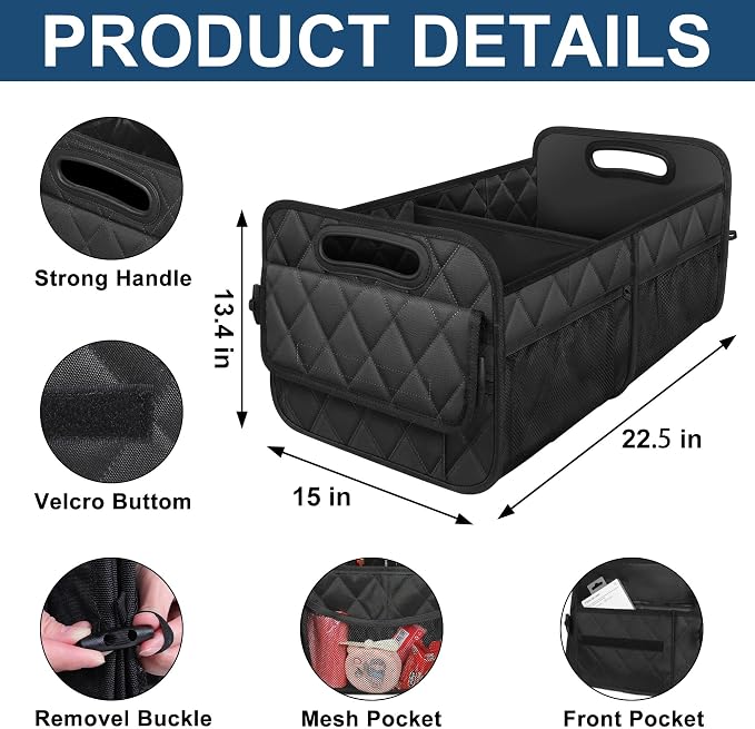 Deosk Car Trunk Organizer and Storage with Reinforced Handles, Waterproof Polyester Trunk Organizer for SUV, Minivan, Truck (Large, Black) - Image 3