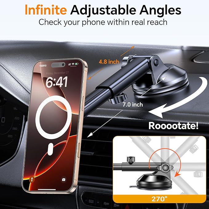 Coolpow for MagSafe Car Mount【Windshield+Vent+Dash】Magnetic Phone Holder for Car Phone Holder Mount Cell Phone Holders for Your Car Accessories Suction Phone Mount for Car Truck Stand for iPhone 17 16 - Image 7