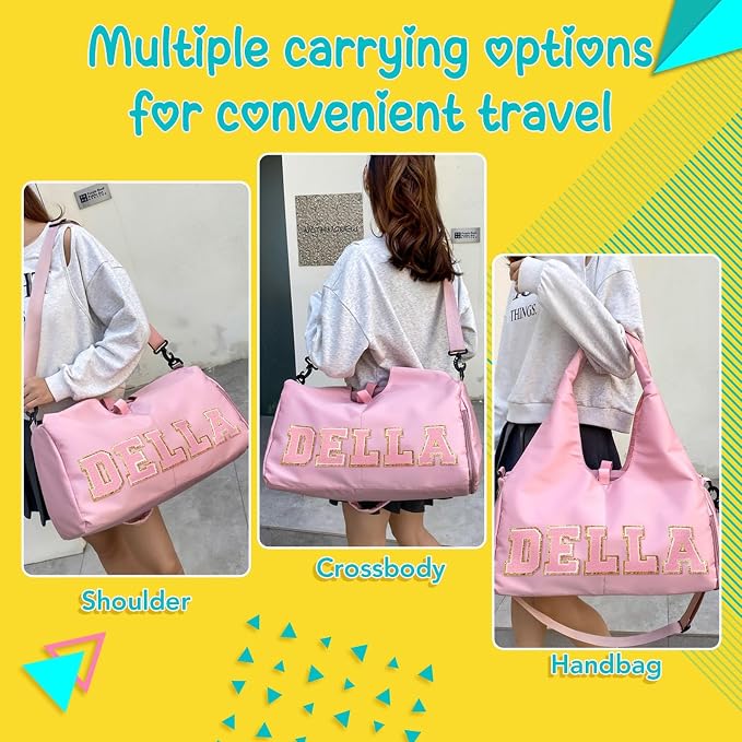 Personalized Name Dance Duffle Bags for Girls Dance Ballet Bag, Cute Travel Duffel Bag, Sport Duffle Gym Cheerleader Bag, Custom Chenille Letter Name Girls Boys Kids (Style 2) - Image 4
