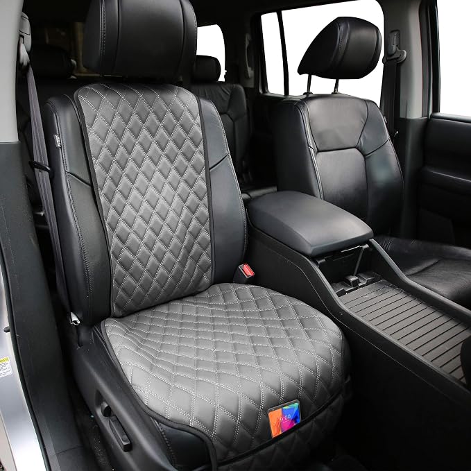 FH Group Car Seat Cushion – Faux Leather Single Front Seat Cover with Front Pockets, Airbag Compatible, Universal Fit Car Seat Cushion for Driver or Passenger Seat, SUV, Truck, Sedan & Van – Gray - Image 8