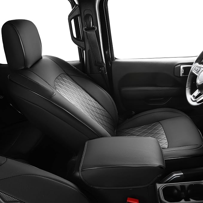 Coverado Seat Covers 4 Door for Jeep Wrangler, 2PCS Leather Car Seat Cover for Jeep Wrangler Vehicle Accessories Custom Fit for 2018-2026 Jeep Wrangler Seat Covers 2-Door/4-Door (Black) - Image 7
