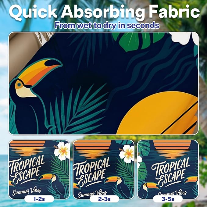 2 Pack Car Seat Towel Covers, Sweat-Proof Microfiber Seat Protectors for Gym, Running, Beach & Workout, Breathable Quick-Dry, Machine Washable, Tropical Toucan Print, Universal Fit - Image 3