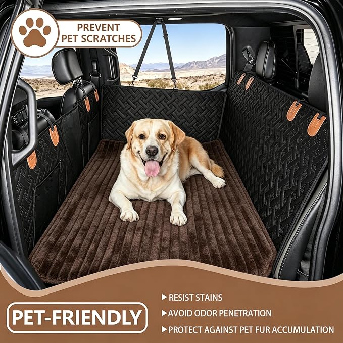 Dog Car Back Seat Bed Waterproof Non Slip Washable Pet Cover | Ultra-soft plush flannel pad soothes pet joint discomfort Vacuum compressed, heavy duty tear-resistant fabric(Brown) - Image 3