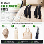 2 Pack Car Headrest Hooks, Dual Metal Hooks, Stylish Black | Premium leather with dual metal hooks and anti-drop design. Holds purses, bags, coats, and groceries securely. - Image 6