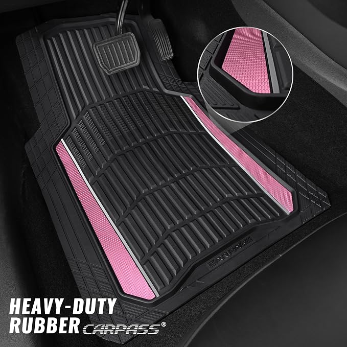 CAR PASS Heavy Duty Rubber Car Floor Mats, Deep Waterproof Car Floor Mats All Weather, Aluminum Film Floor Mats for Cars Non-Slip Universal Trim to Fit for SUVs Trucks Sedans Vans, Black Pink Metallic - Image 2