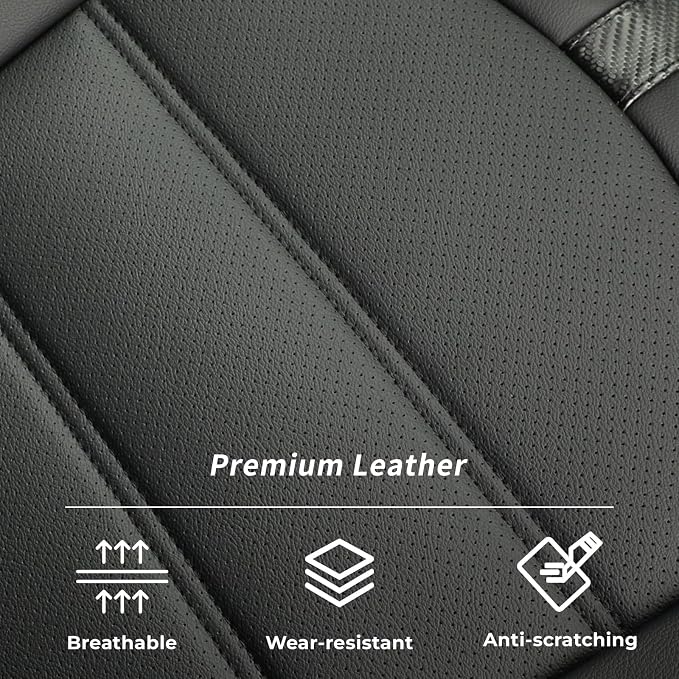 2024 2025 2026 Tacoma Seat Covers Full Set for Toyota Tacoma 4th Gen Double/Crew Cab SR,SR5,TRD Sport,TRD Off-Road,Limited,Luxury Waterproof Leather Car Seat Protector(Black&Carbon Fiber) - Image 8
