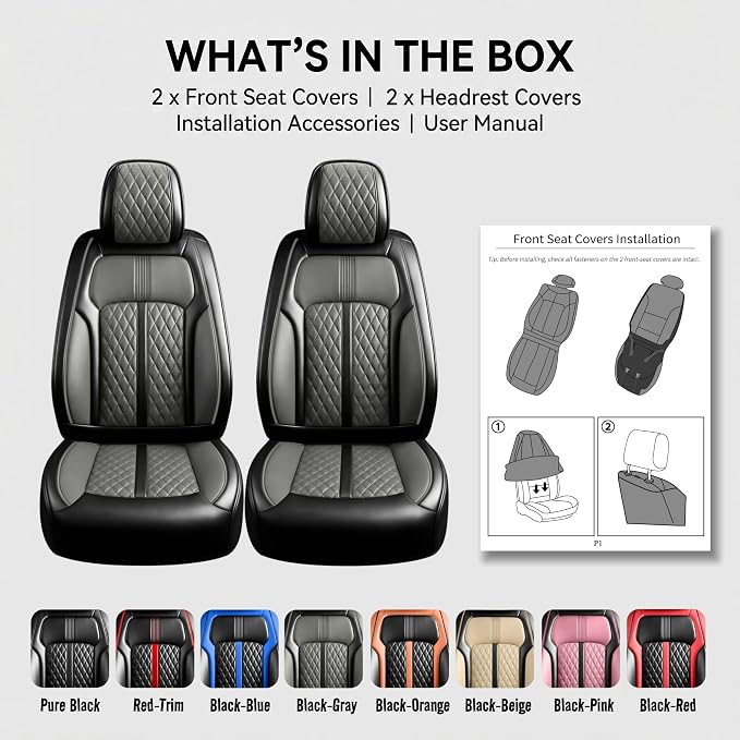Fit Equus Seat Covers Custom Fit for Hyundai Equus 2011-2015, Front Pair | Premium Leather Full Coverage Protectors, Waterproof, Breathable, Scratch Resistant, Easy Wipe, Airbag Compatible, Black+Gray - Image 9