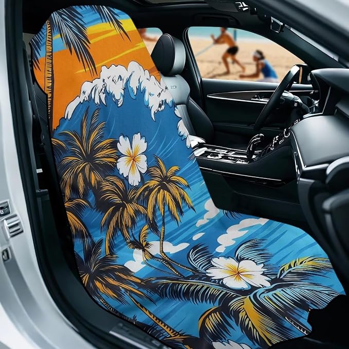 Car Towel Seat Cover Palm Tree Car Seat Cover Protector Breathable Comfortable Cars Interior Accessories for Cars, Trucks, Sedans, Vans, SUVs - Image 2