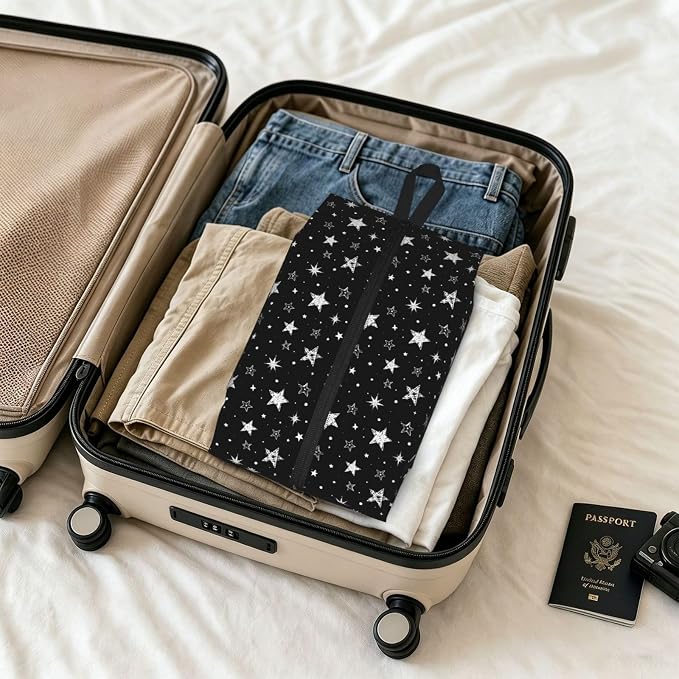 Cute Doodle Stars Travel Shoe Bag for Men & Women, Waterproof Shoe Storage Organizer with Zipper, Portable Shoe Pouch for Sneakers, Heels, Sandals, Gym & Travel Luggage 2PCS - Image 6