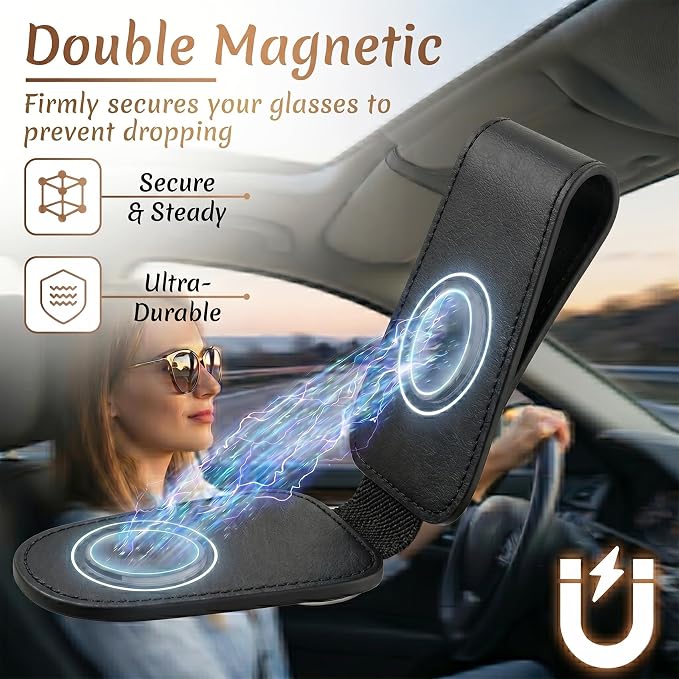 Black Wolf Car Sunglasses Holder Universal Magnetic Visor Accessories | Cool Lone Wolf Cars Accessories Leather Glasses Clip for Sun Visor Eyeglass Hanger Organizer for Women and Men Gifts Decor - Image 4
