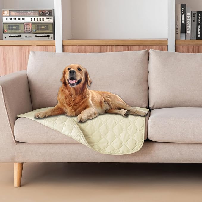gogobunny 100% Double-Sided Waterproof Dog Bed Cover Pet Blanket Sofa Couch Furniture Protector for Puppy Large Dog Cat, Reversible (30x30 Inch (Pack of 1), Dark Cream/Light Cream) by gogobunny