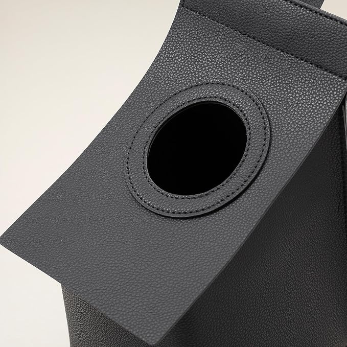 OLETHA Hanging Tissue Box Cover for Kleenex Cube Boxes, Black | Aesthetic faux leather tissue box holder hangs or stands freely; also fits Puffs; ideal for RV, camping & bath - Image 4