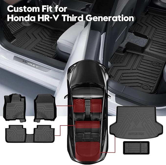 T TGBROS Floor Mats for Honda HRV HR-V 2023-2026 with Storage Box, All Weather TPE Floor Liner Set Front Rear Mats Trunk Cargo Liner Organizer Non Slip Waterproof 5PCS - Image 2