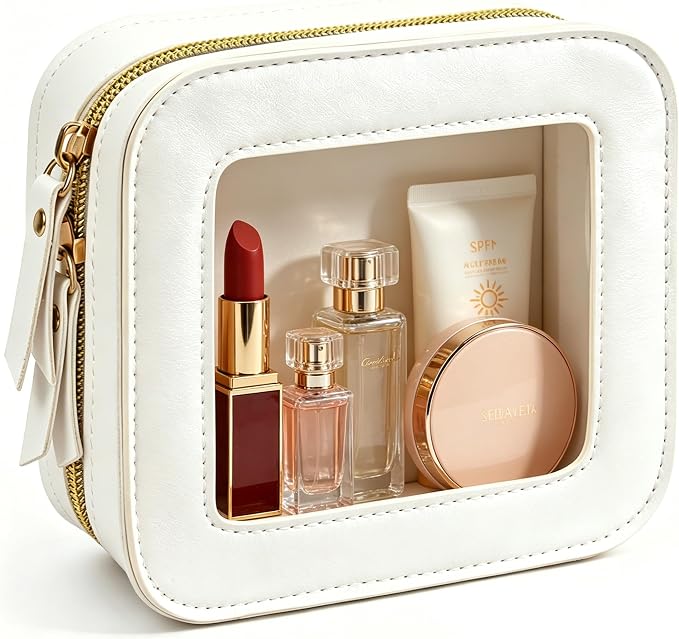 Small Clear Makup Bag, Clear Cosmetic Bags with Zipper Waterproof Small Travel Cosmetic Case Cute Make Up Pouch Mini Car Essentials for Women Travel Car Organizer by FFpaw