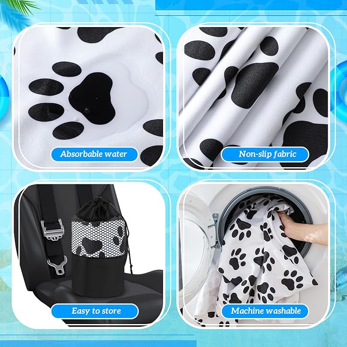 Hahafelt 2 Pack Car Seat Towel Cover with Storage Bag, Dog Footprints | 63 x 32 in Car Towel Seat Cover Non Slip Waterproof, Gym Workout Swimming Running, Machine Washable Sweat Absorbent Protector - Image 3