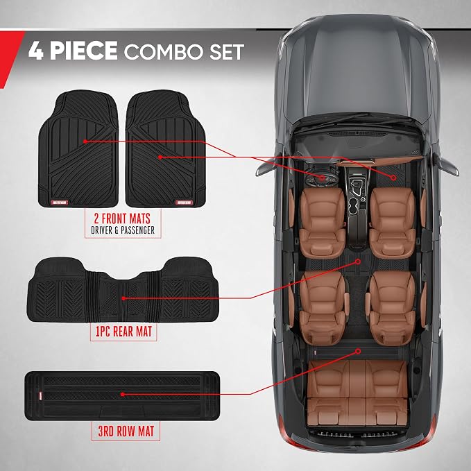 Motor Trend 3 Row Odorless Rubber Floor Mats & Liners for Car SUV Van, Durable Heavy Duty Polymerized Latex Full Interior Protection, Extra-High Ridgeline Design, Black, Model Number: MT-773-801-BK - Image 3