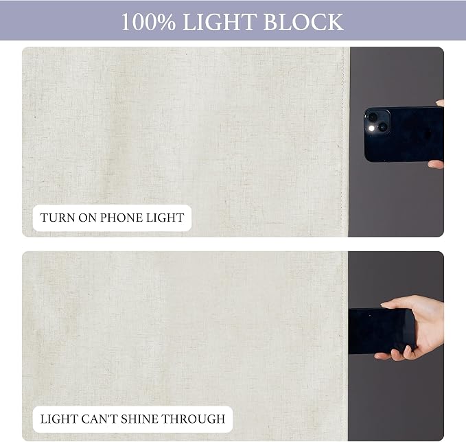 RYB HOME Natural Linen Textured French Door Window Curtains 100% Blackout | Self Adhesive, Thermal Insulated Privacy Energy Saving, Shades for Nursery Office Patio Glass Door, W34 x L69, 1 Panel - Image 4
