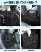 Capolo Car Trash Can with Lid, Leakproof Car Garbage Can Car Trash Bag | Waterproof, Trash Can for Car, 3 Mesh Pockets, Mini Hanging Vehicle Car Trash Bin, for Back/Front Seat (Sparkly Black,3 Gal) - Image 6