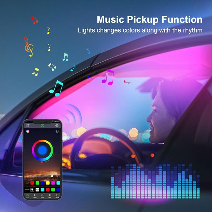 43.3in Acrylic LED Lights for Car, 146 LEDs RGB LED Strip Light | App Control, Music Sync Interior Car Lights for Women Men Gifts - Image 5